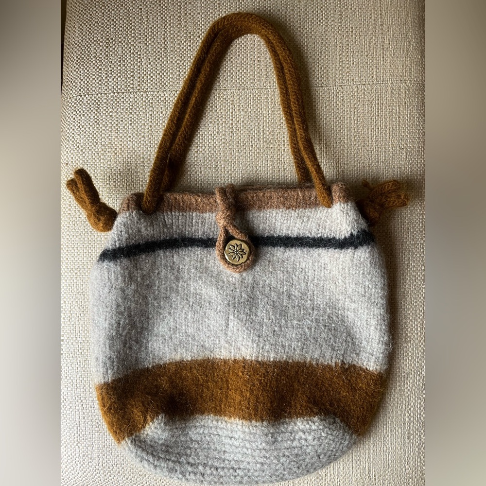 Handmade Alpaca Wool Bag - Tan and Brown